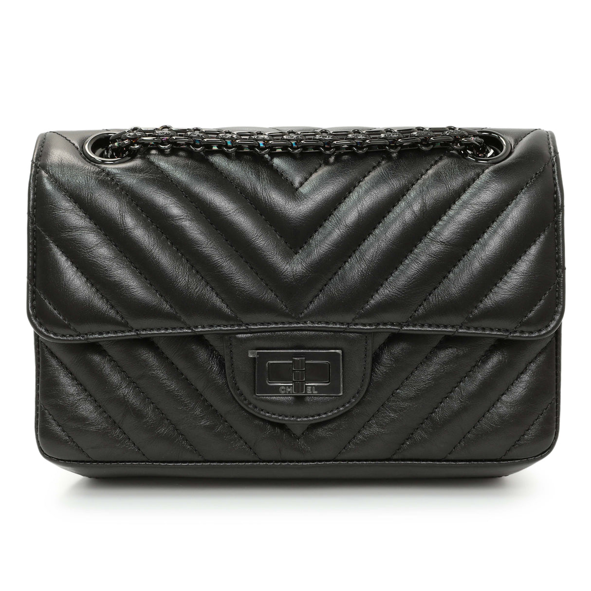 Chanel Black Aged Calfskin Chevron 2.55 Reissue Flap 224 Handbags Chanel