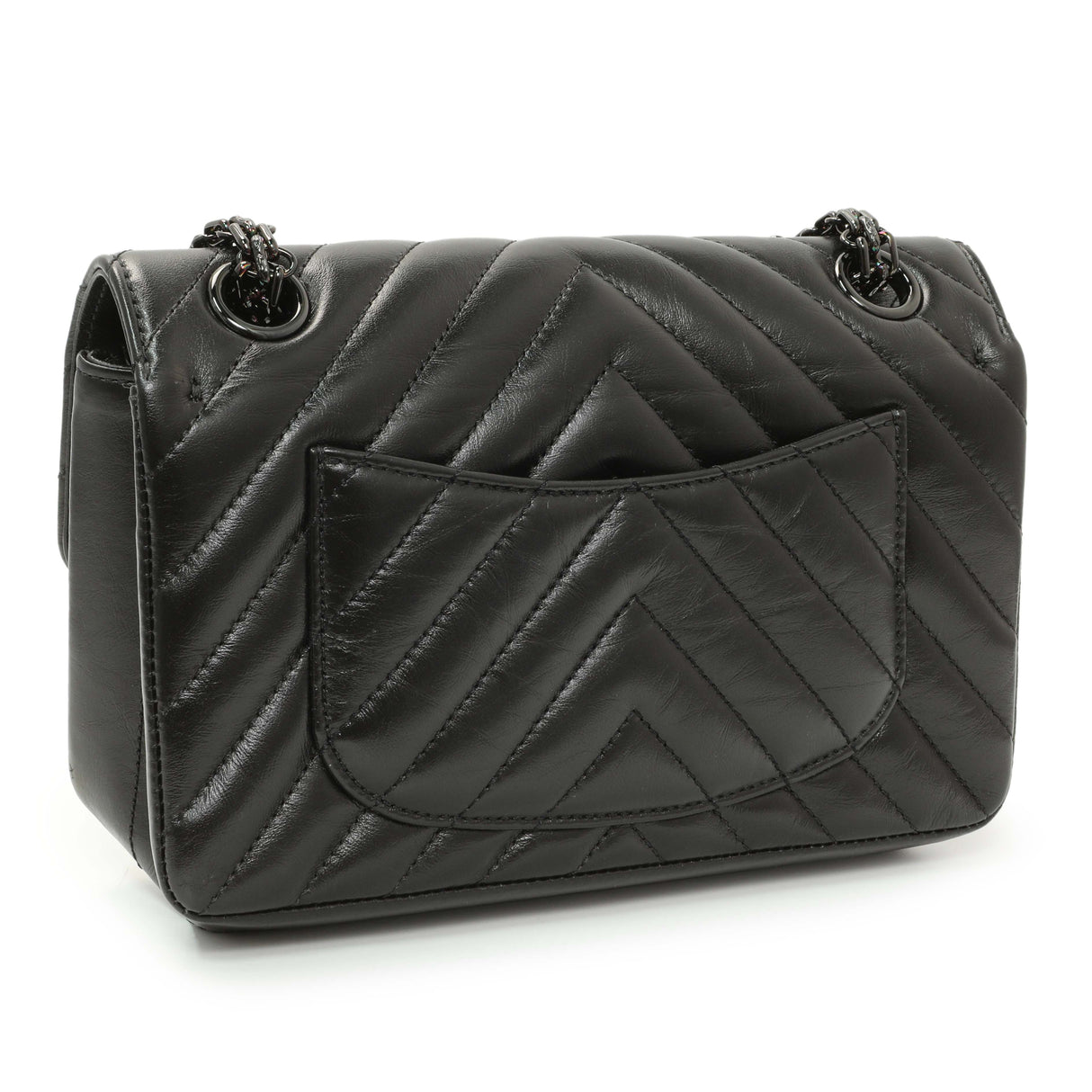 Chanel Black Aged Calfskin Chevron 2.55 Reissue Flap 224 Handbags Chanel