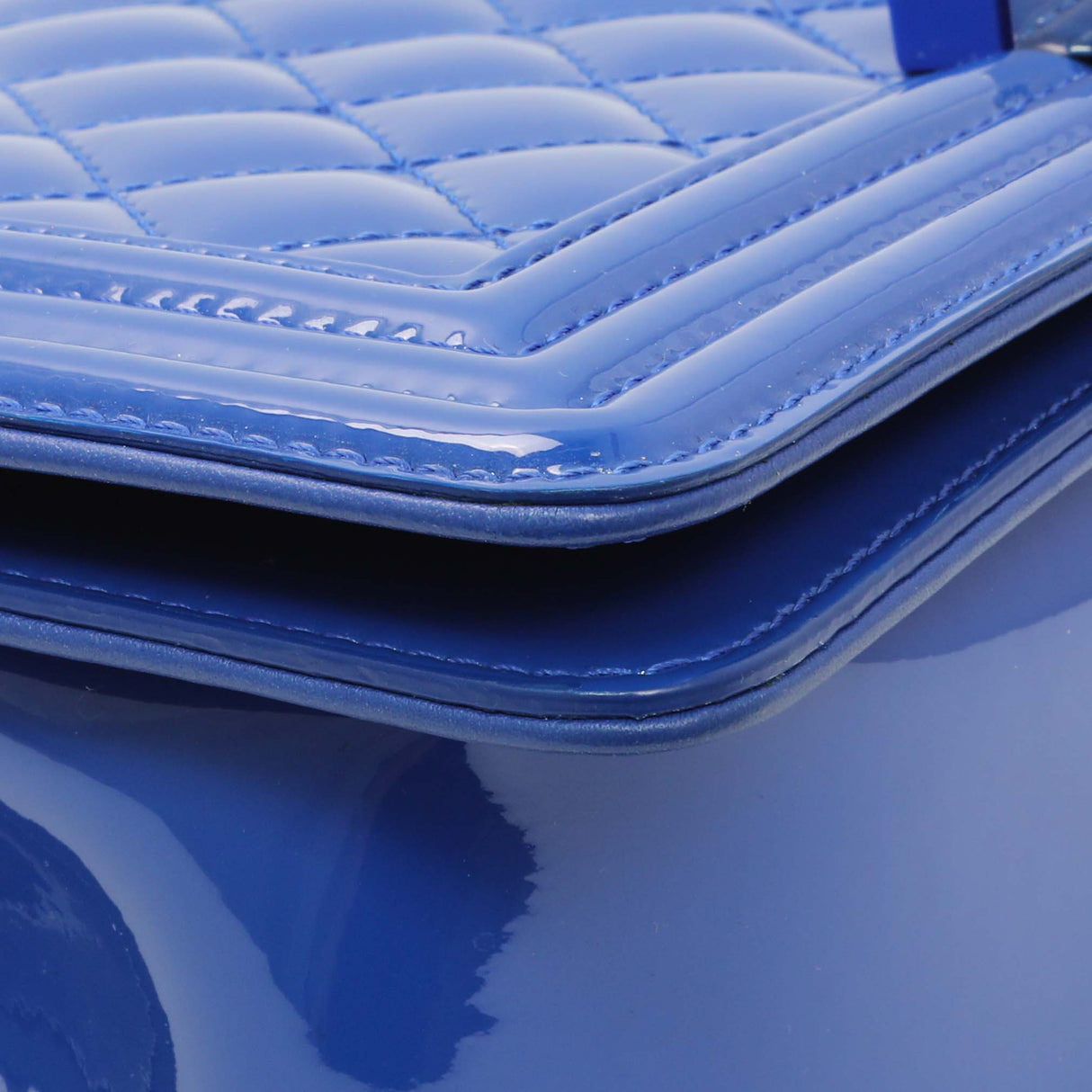Chanel Blue Quilted Patent Medium Plexiglass Boy Flap Handbags Chanel