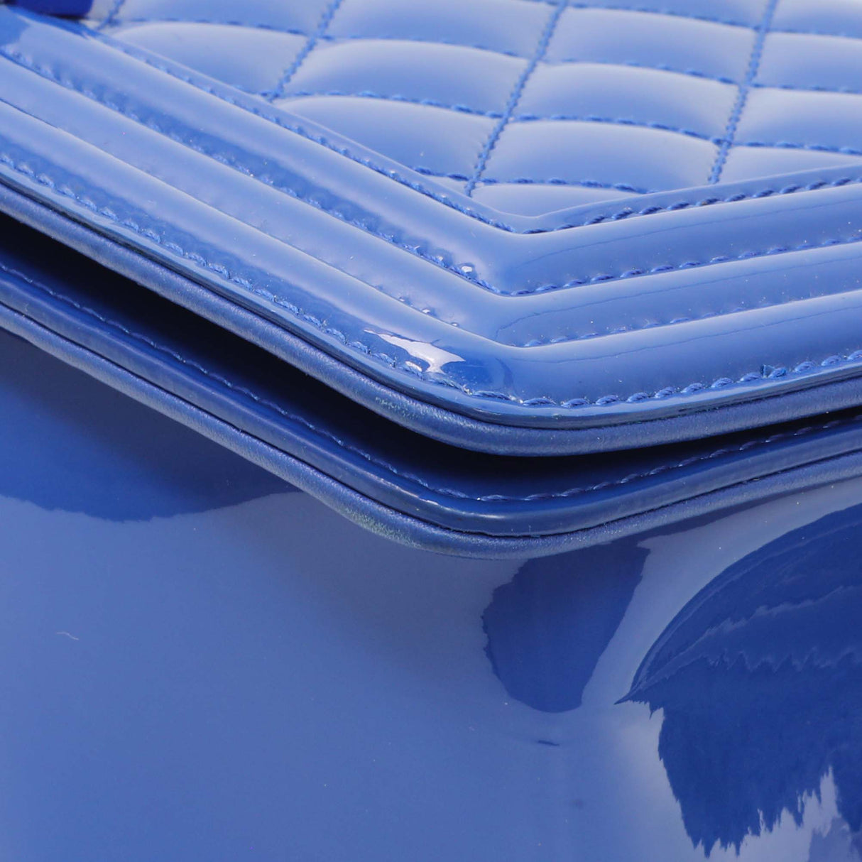 Chanel Blue Quilted Patent Medium Plexiglass Boy Flap Handbags Chanel