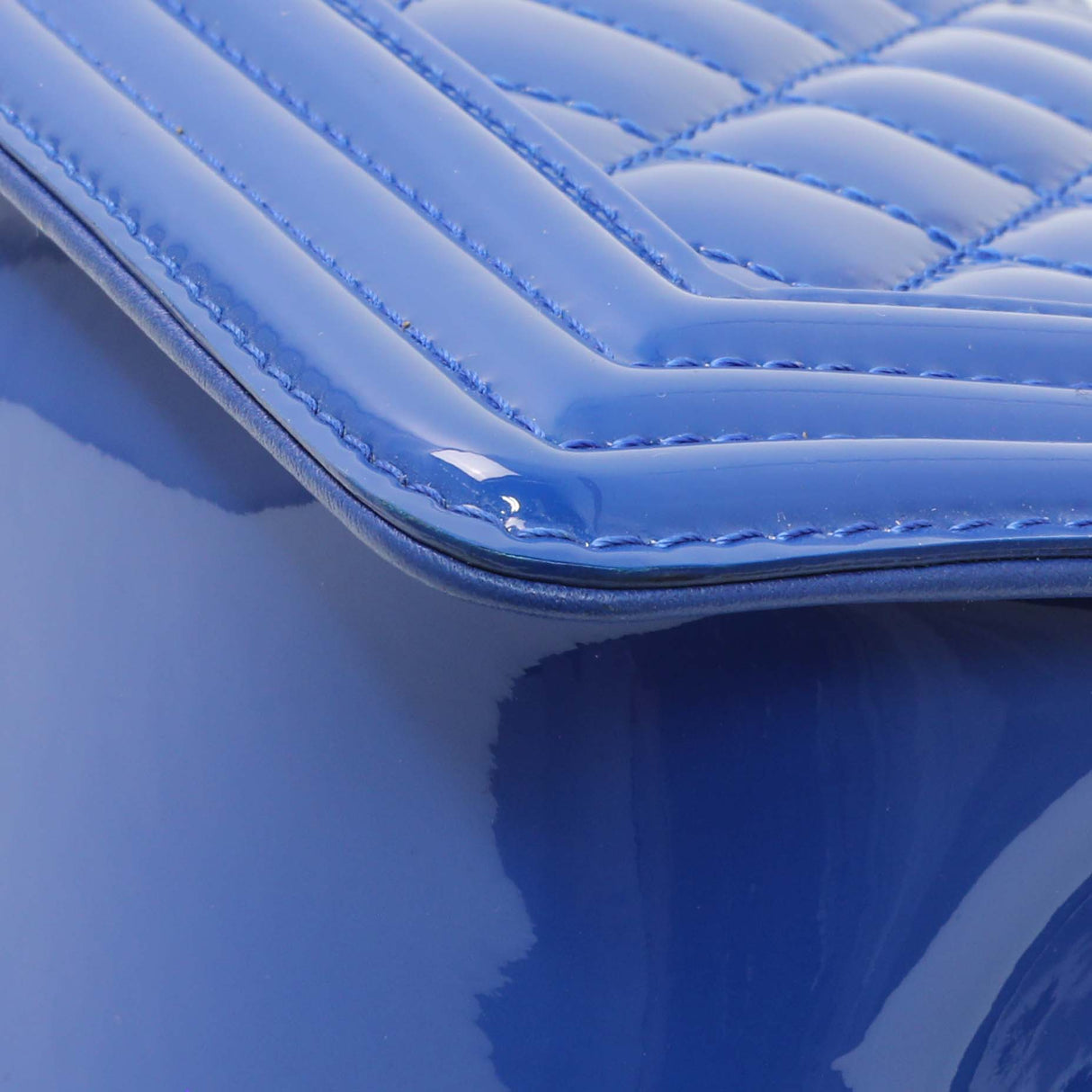 Chanel Blue Quilted Patent Medium Plexiglass Boy Flap Handbags Chanel