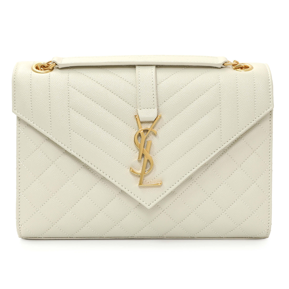 Saint Laurent Crema Grain De Poudre Matelasse Chevron Medium Triquilt Monogram Satchel Handbags Saint Laurent