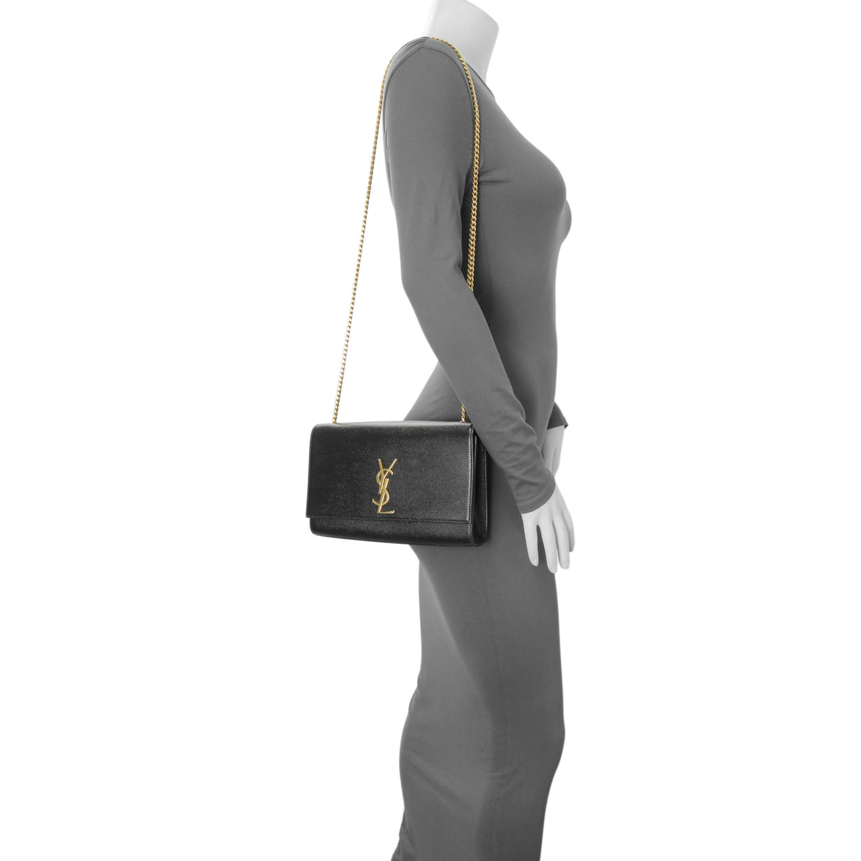 Saint Laurent Black Grain De Poudre Medium Monogram Kate Satchel