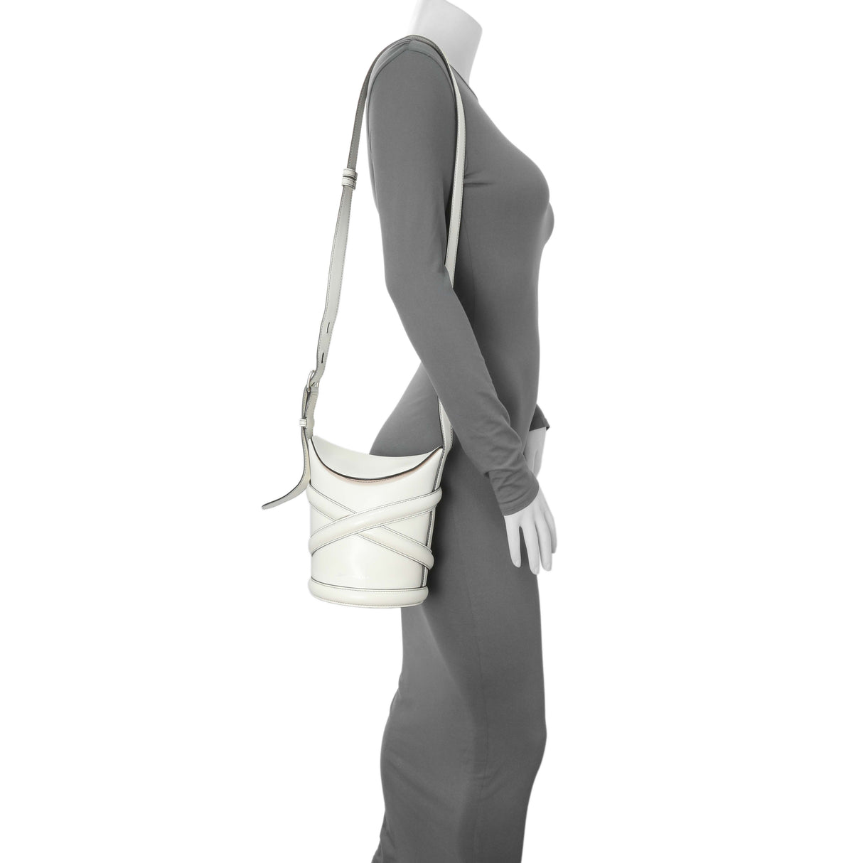 Alexander McQueen White Calfskin Curve Small Bucket Bag Handbags Alexander McQueen
