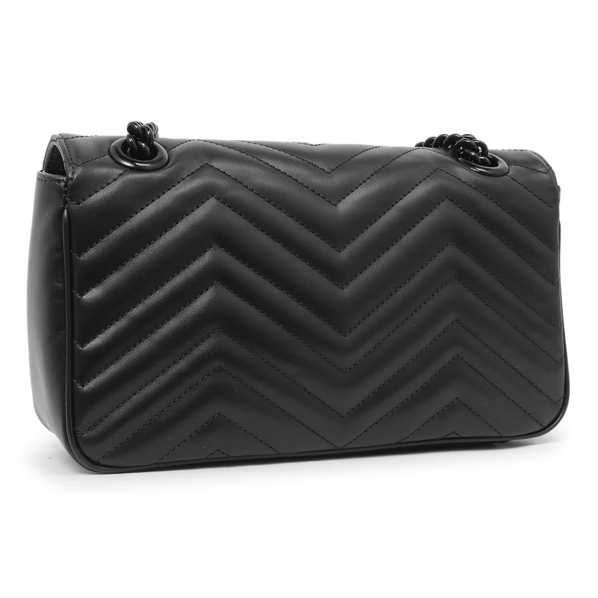 Gucci Black Calfskin Matelasse Monochrome Small GG Marmont Shoulder Bag Handbags Gucci