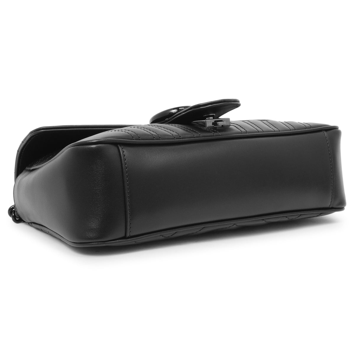 Gucci Black Calfskin Matelasse Monochrome Small GG Marmont Shoulder Bag Handbags Gucci