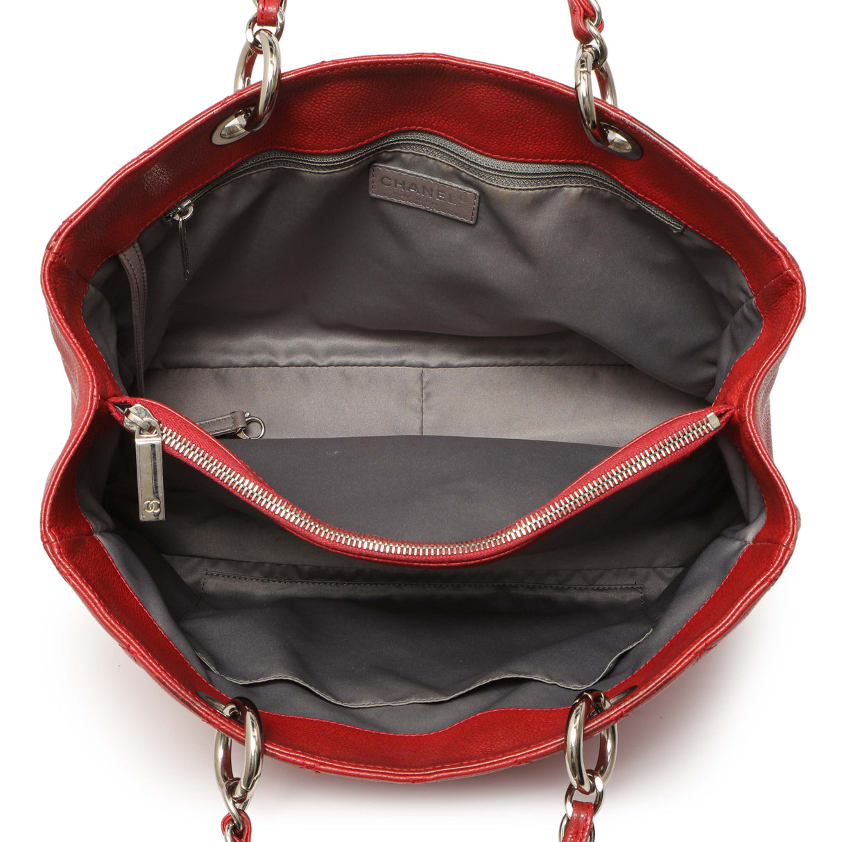 Chanel Red Quilted Caviar Grand Shopping Tote GST Handbags Chanel