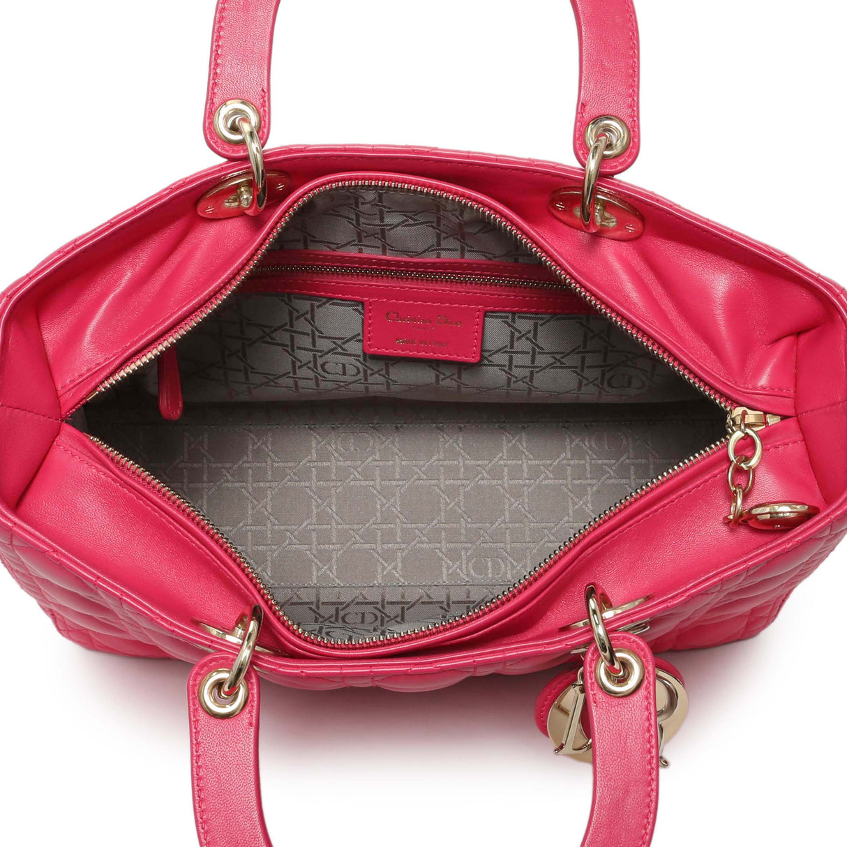 Christian Dior Fuchsia Lambskin Cannage Large Lady Dior Handbags Christian Dior