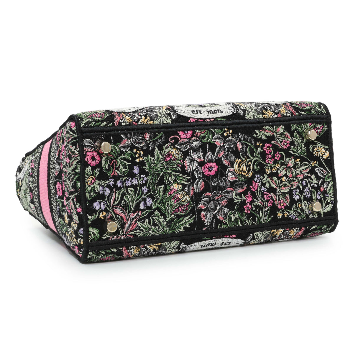 Christian Dior Black Pink Embroidered Medium Lady D-Lite Handbags Christian Dior
