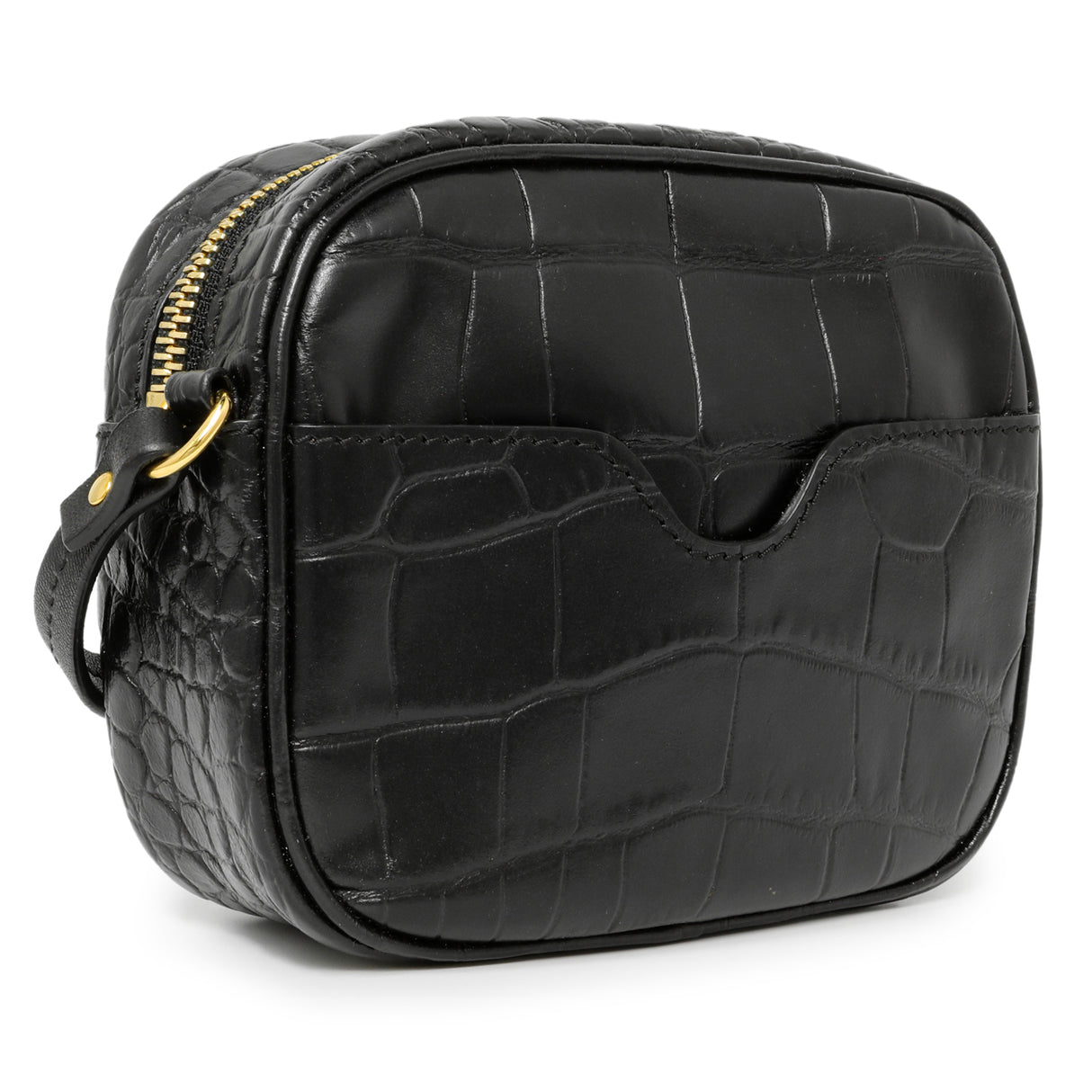 Alexander McQueen Black Calfskin Crocodile-Embossed Mini Camera Shoulder Bag Handbags Alexander McQueen