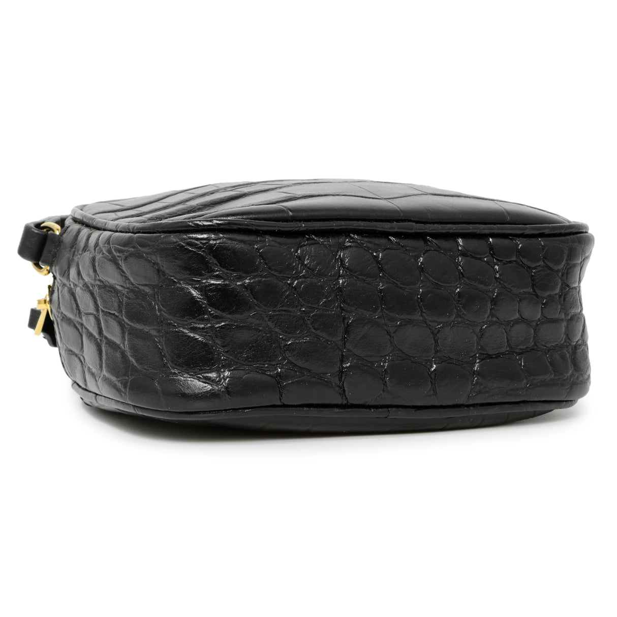 Alexander McQueen Black Calfskin Crocodile-Embossed Mini Camera Shoulder Bag Handbags Alexander McQueen