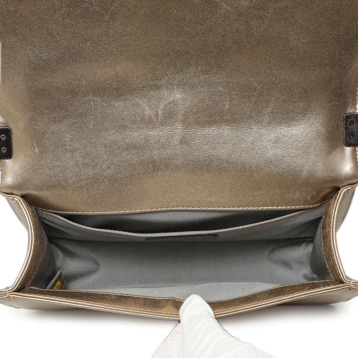 Chanel Silver Gold Quilted Calfskin Medium Boy Bag Handbags Chanel