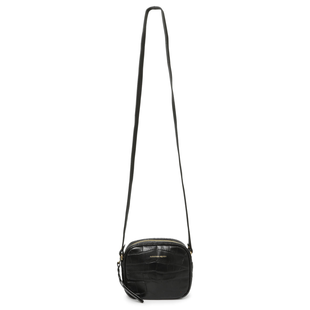 Alexander McQueen Black Calfskin Crocodile-Embossed Mini Camera