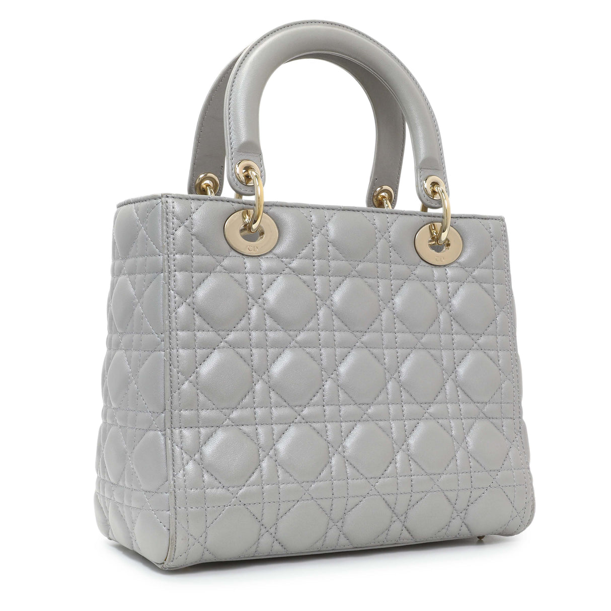 Christian Dior Grey Lambskin Cannage Medium Lady Dior Handbags Christian Dior
