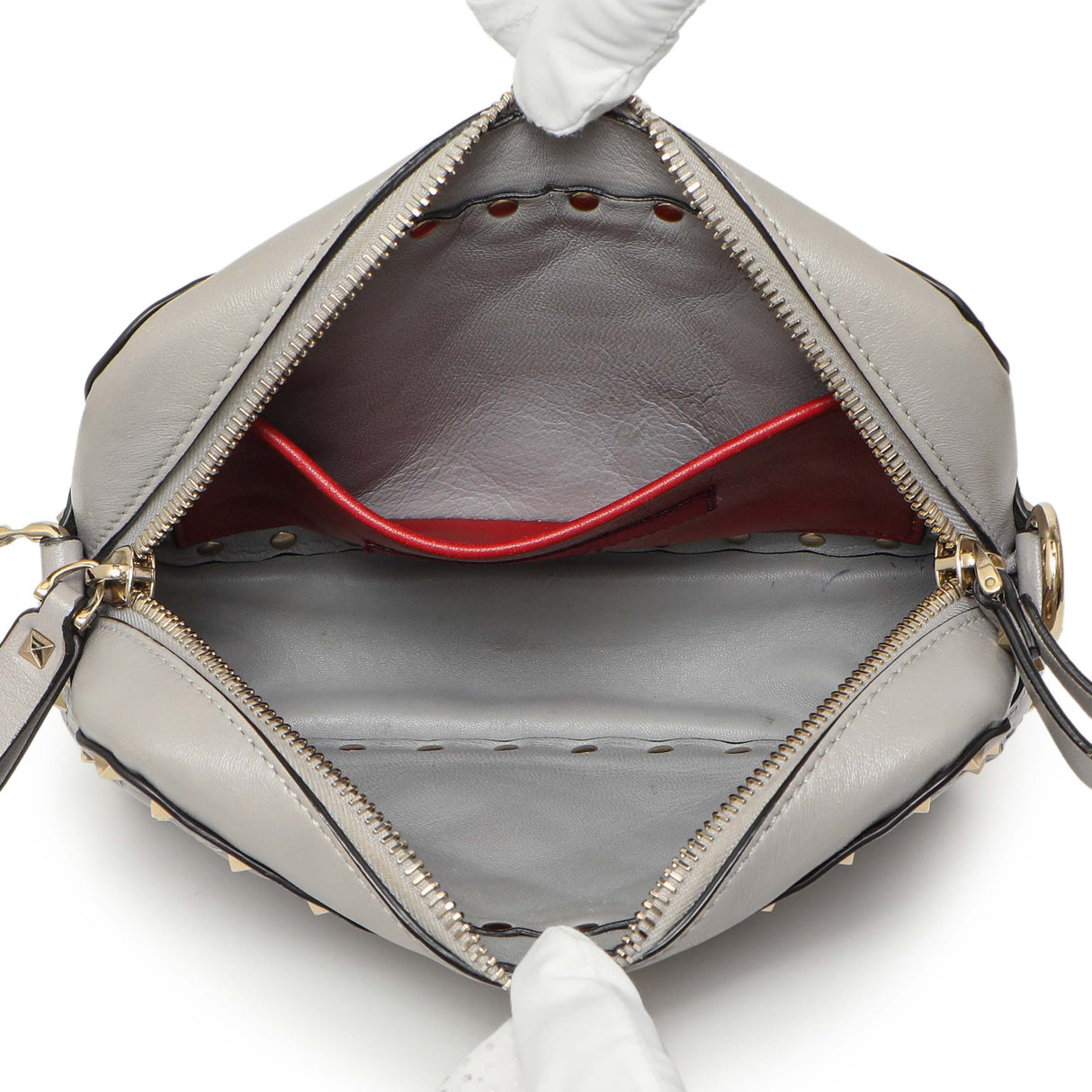 Valentino Grey Nappa Rockstud Spike Camera Crossbody Bag Handbags Valentino