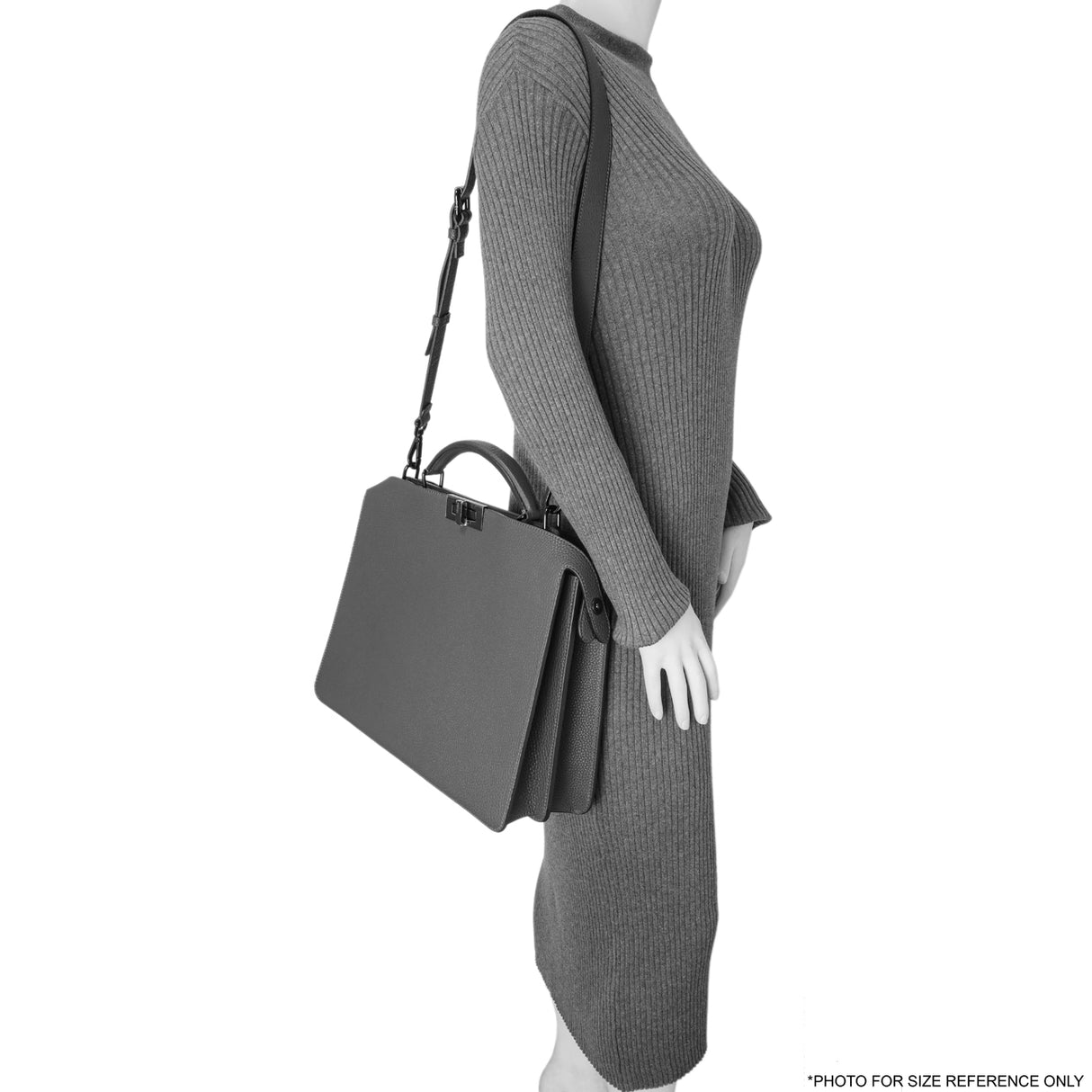 Fendi Grey Cuoio Romano Vitello Cover Monochrome Medium Peekaboo ISeeU Satchel Handbags Fendi