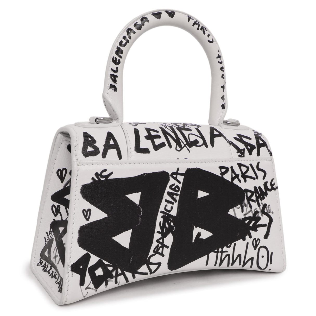 Balenciaga White Calfskin Graffiti Hourglass Top Handle Bag XS Handbags Balenciaga