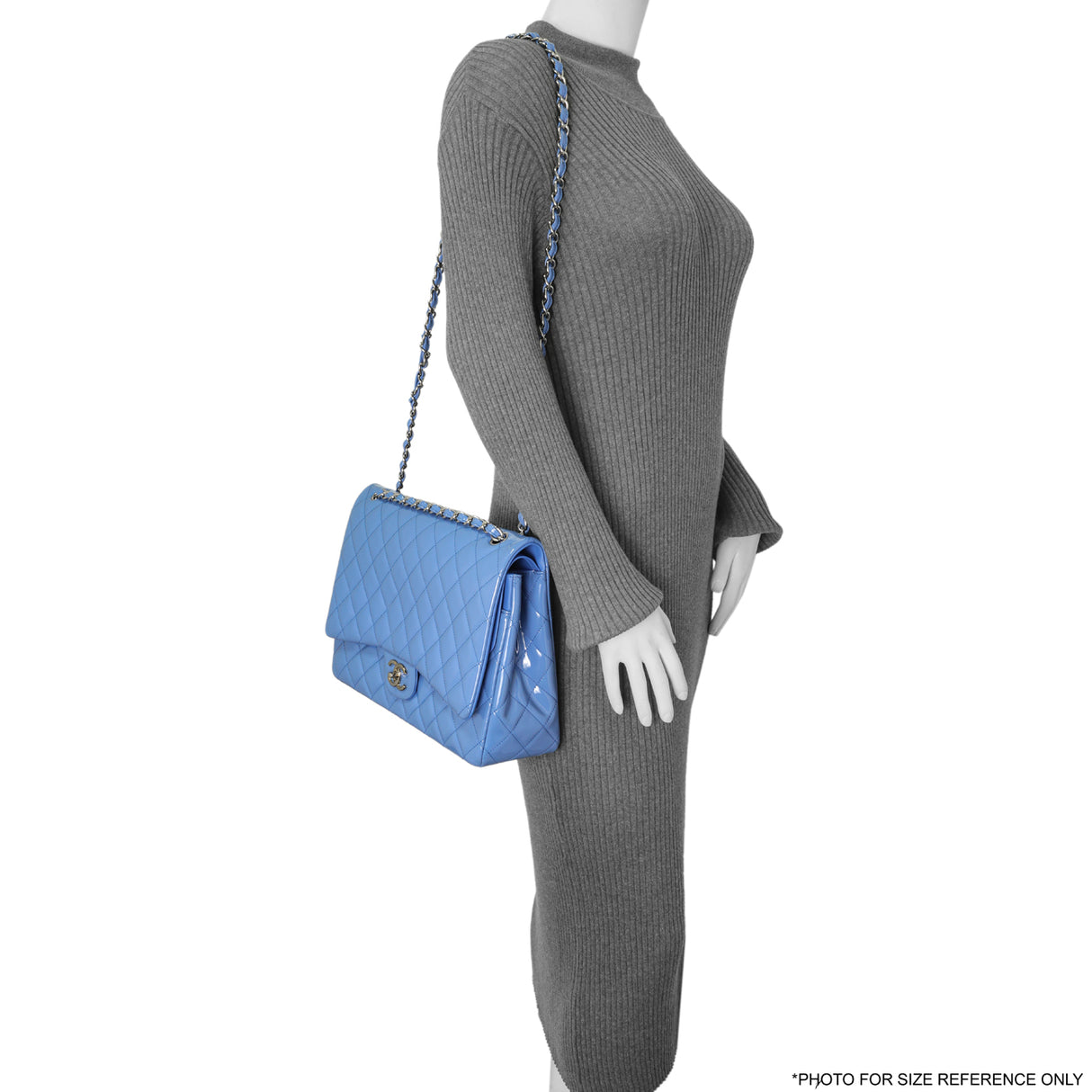 Chanel Light Blue Patent Maxi Classic Double Flap Handbags Chanel