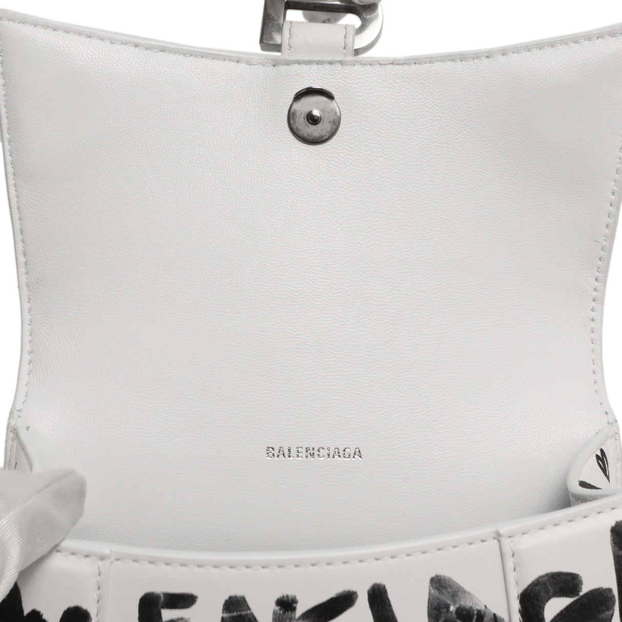 Balenciaga White Calfskin Graffiti Hourglass Top Handle Bag XS Handbags Balenciaga
