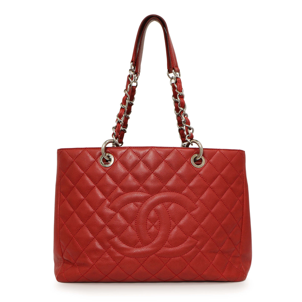 Chanel Red Quilted Caviar Grand Shopping Tote GST Handbags Chanel