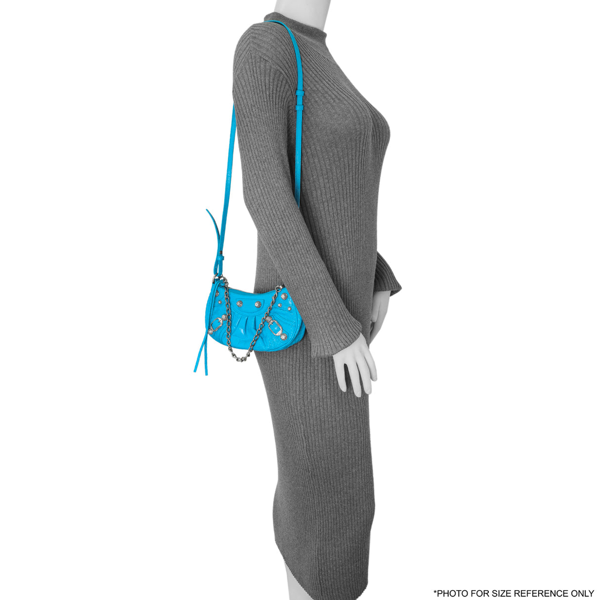 Balenciaga Blue Crocodile Embossed Calfskin Crystal Le Cagole Mini Purse With Chain Handbags Balenciaga