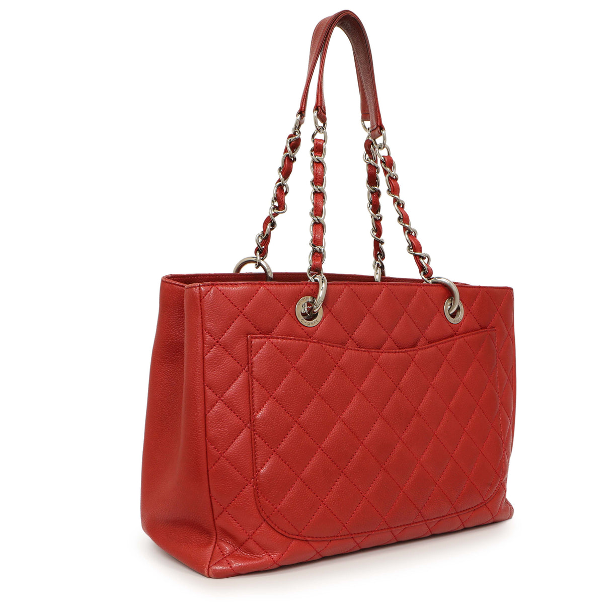 Chanel Red Quilted Caviar Grand Shopping Tote GST Handbags Chanel