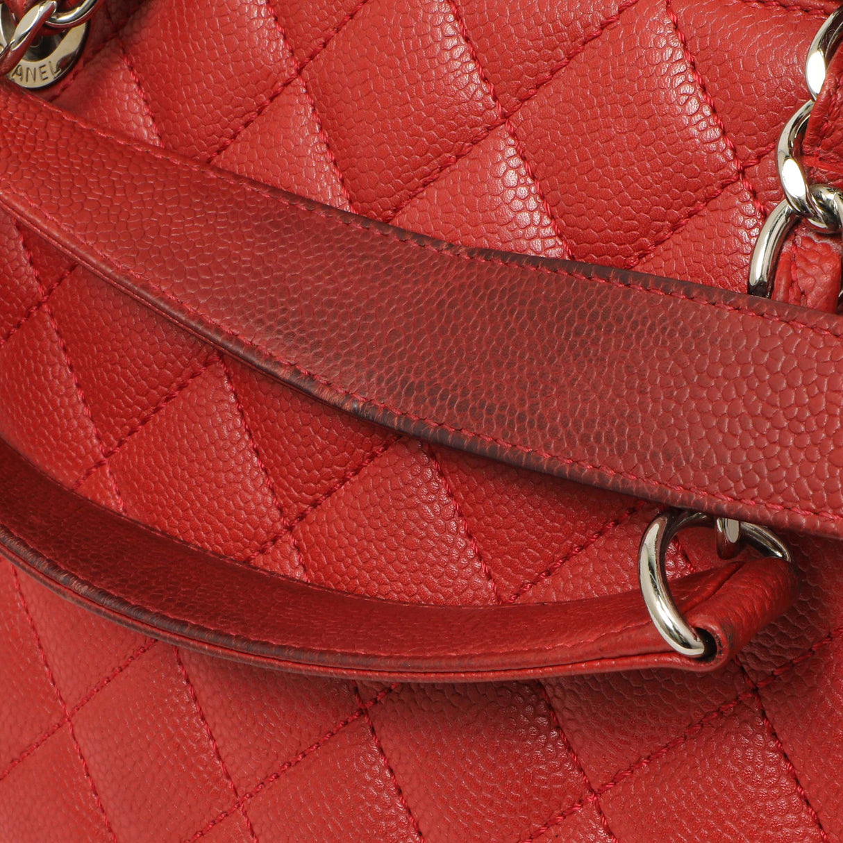 Chanel Red Quilted Caviar Grand Shopping Tote GST Handbags Chanel