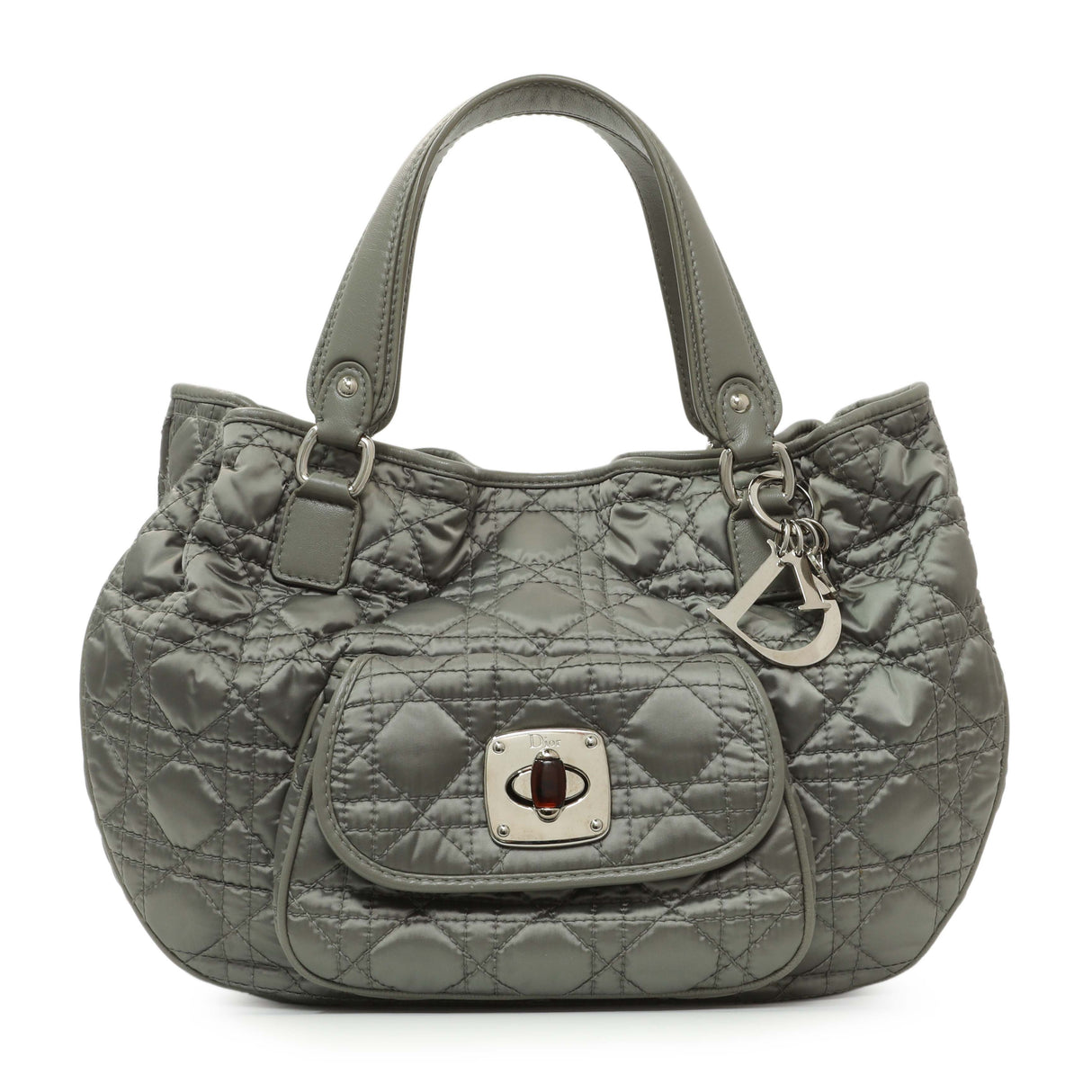 Christian Dior Grey Nylon Cannage Charming Lock Tote Handbags Christian Dior