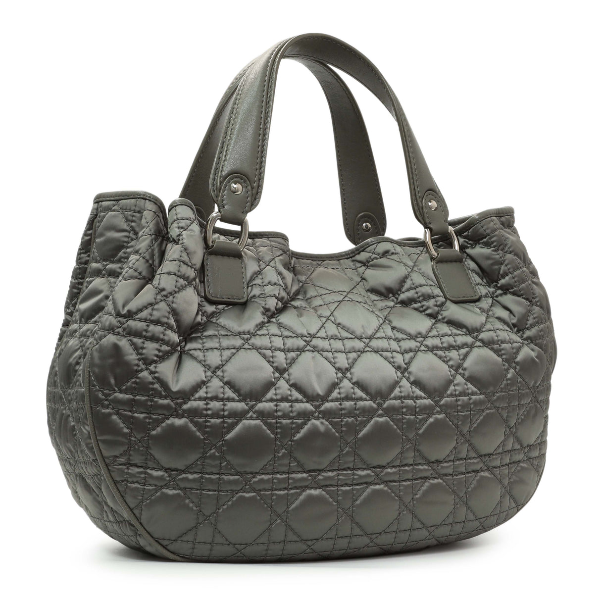 Christian Dior Grey Nylon Cannage Charming Lock Tote Handbags Christian Dior