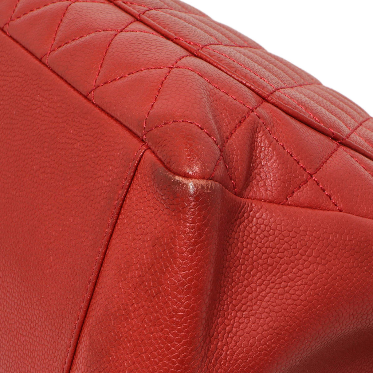 Chanel Red Quilted Caviar Grand Shopping Tote GST Handbags Chanel