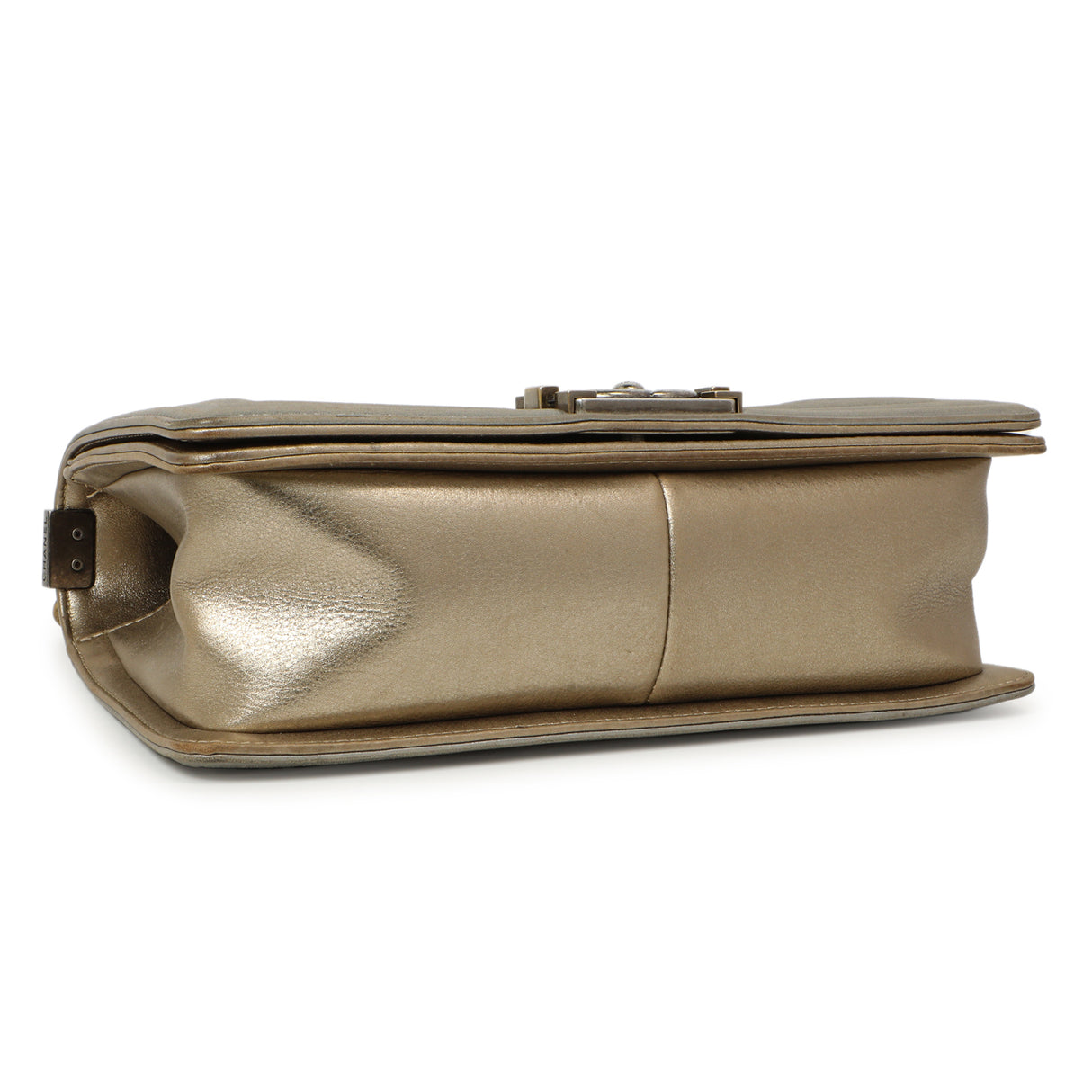 Chanel Silver Gold Quilted Calfskin Medium Boy Bag Handbags Chanel