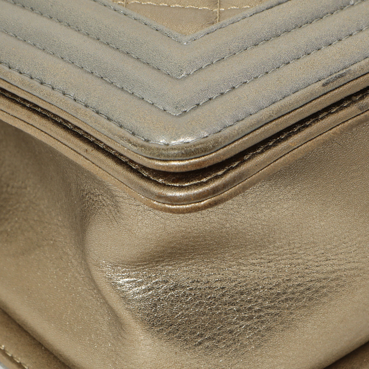 Chanel Silver Gold Quilted Calfskin Medium Boy Bag Handbags Chanel