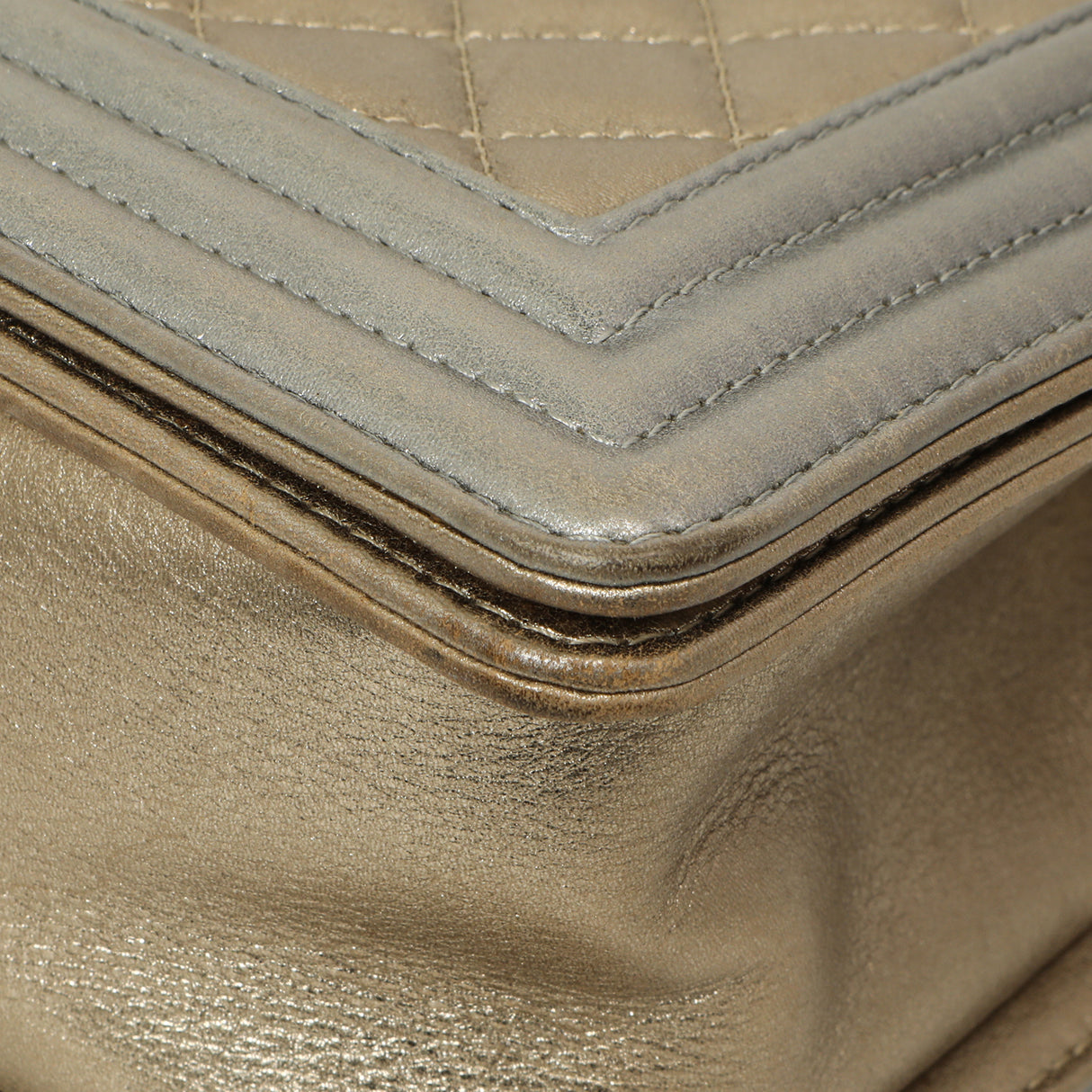 Chanel Silver Gold Quilted Calfskin Medium Boy Bag Handbags Chanel