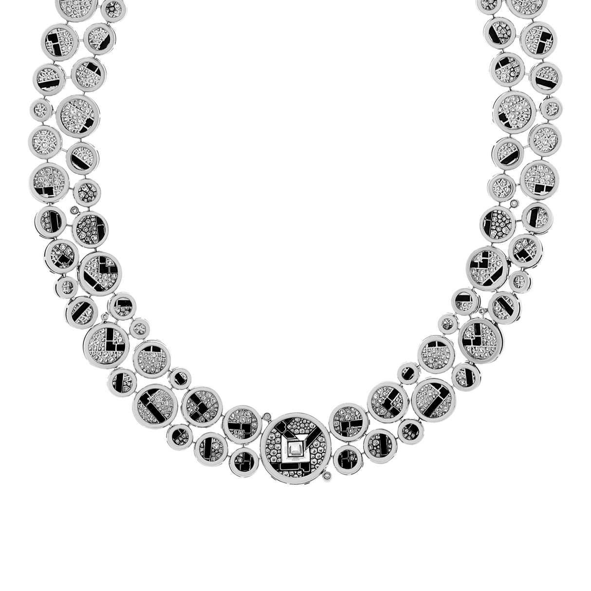Chanel 18K White Gold Diamond Onyx Cafe Society Bubbles Necklace Designer Jewellery Chanel