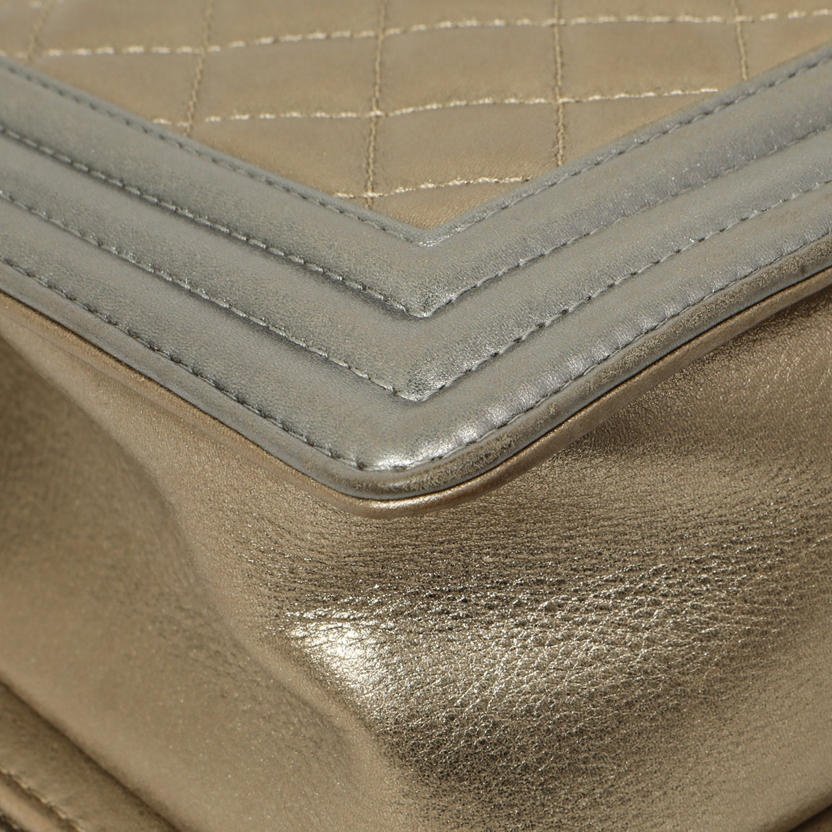 Chanel Silver Gold Quilted Calfskin Medium Boy Bag Handbags Chanel