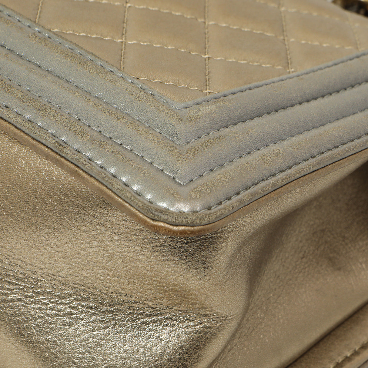 Chanel Silver Gold Quilted Calfskin Medium Boy Bag Handbags Chanel