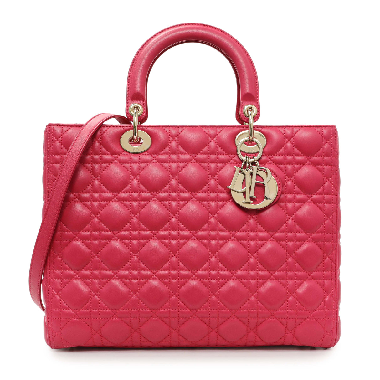 Christian Dior Fuchsia Lambskin Cannage Large Lady Dior Handbags Christian Dior