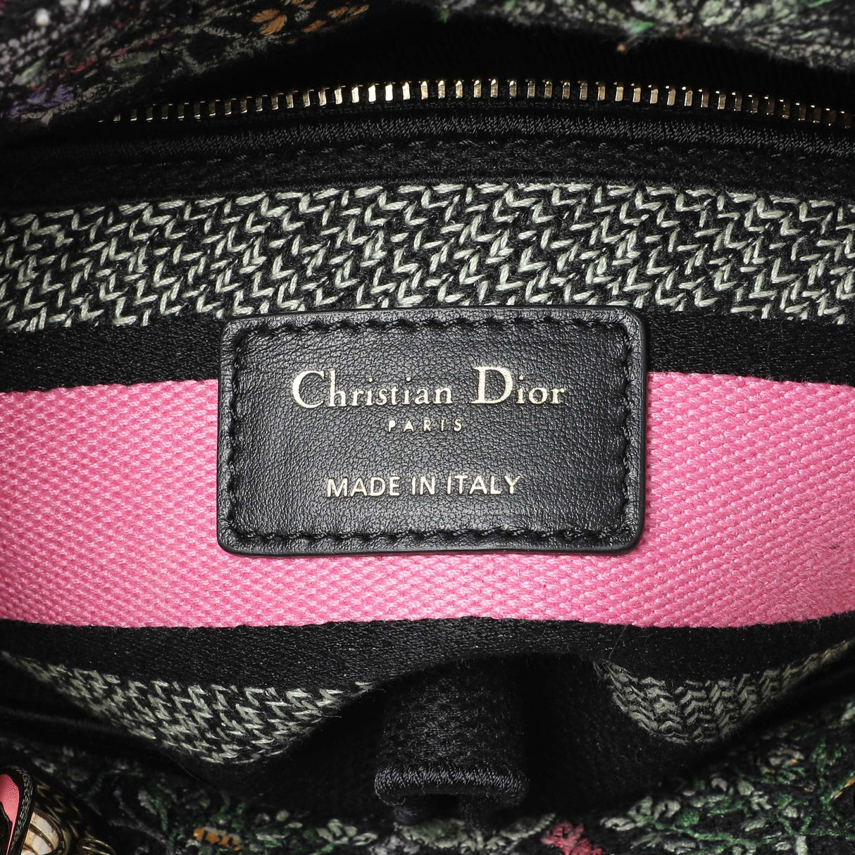 Christian Dior Black Pink Embroidered Medium Lady D-Lite Handbags Christian Dior