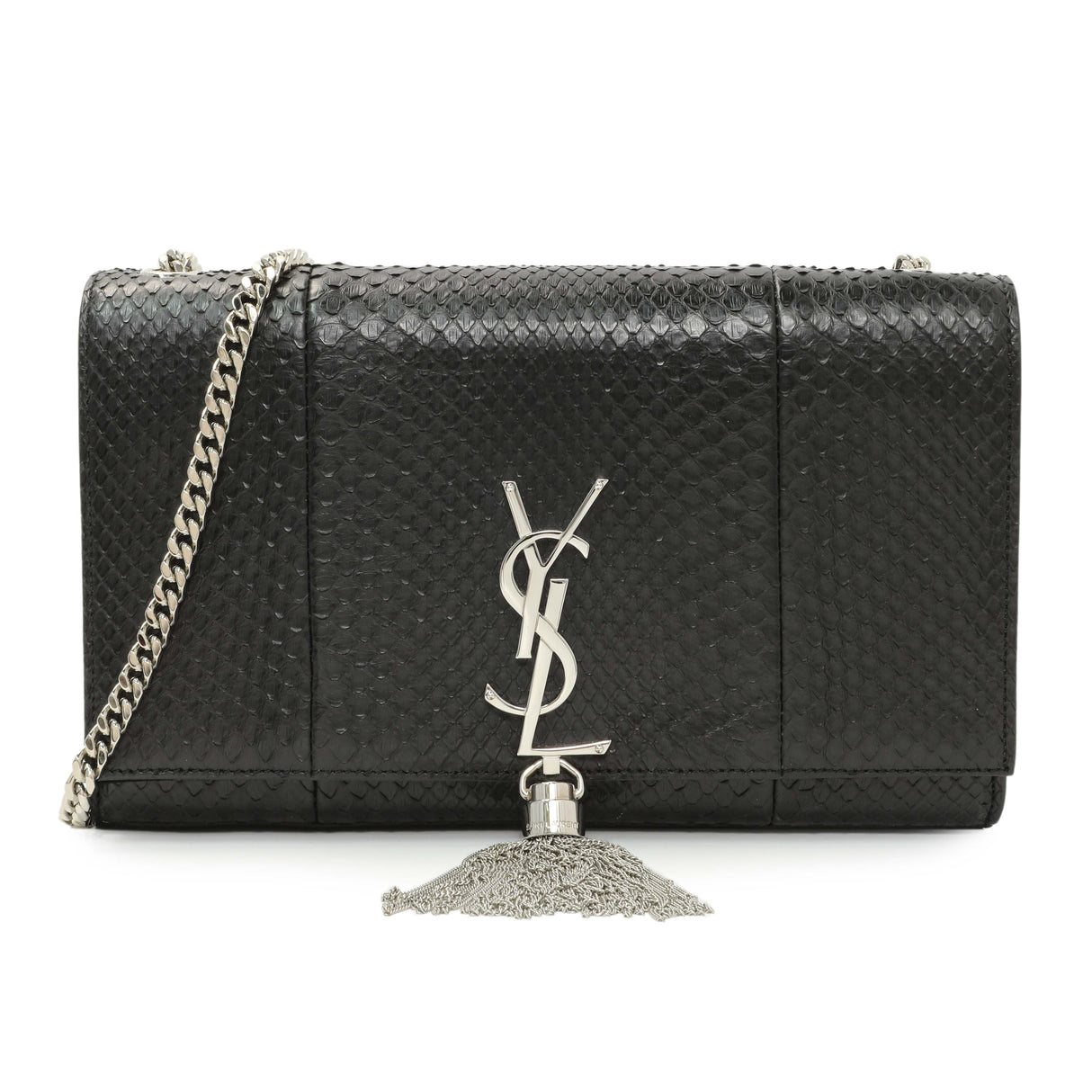 Saint Laurent Black Snakeskin Monogram Kate Tassel Satchel Handbags Saint Laurent