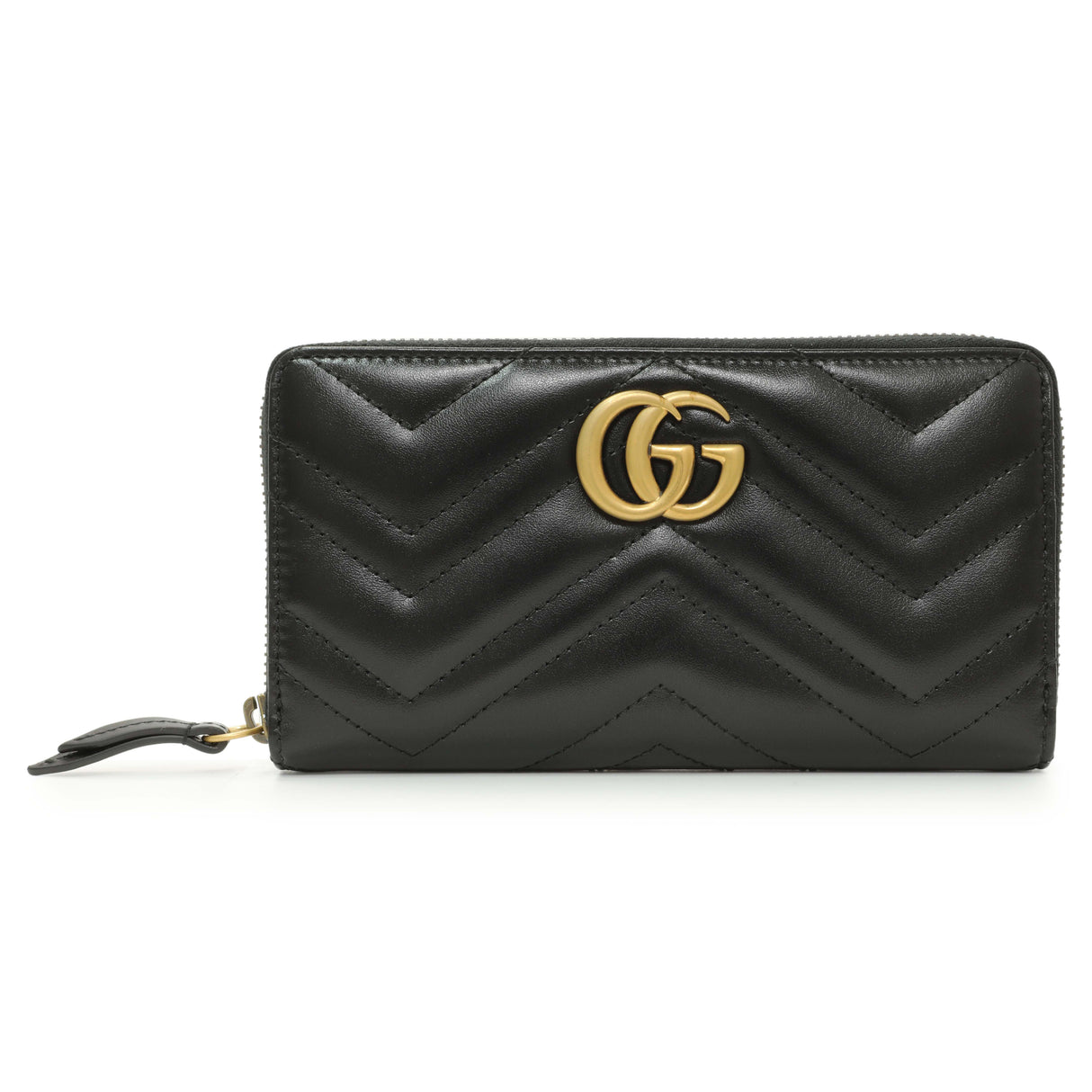 Gucci Black Calfskin Matelasse GG Marmont Zip Around Wallet Accessories Gucci