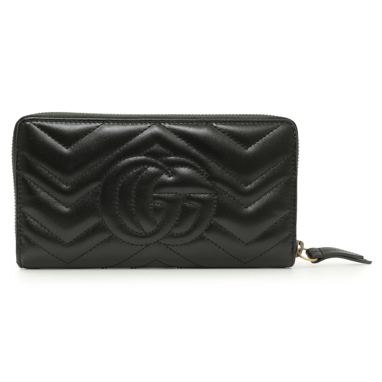 Gucci Black Calfskin Matelasse GG Marmont Zip Around Wallet Accessories Gucci