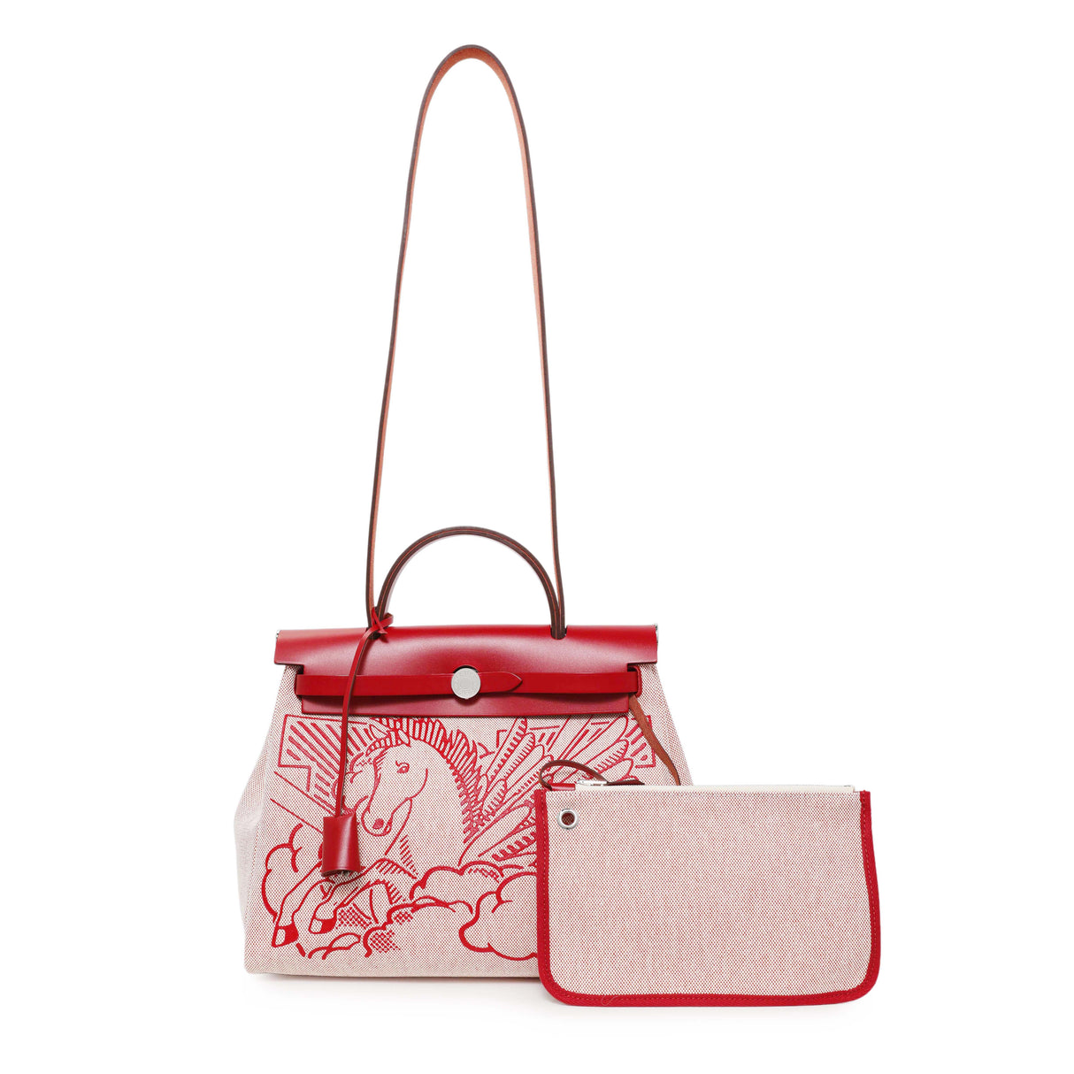 Hermes Vache Hunter Rouge Piment Toile Pegase Pop Herbag Zip Retourne 31 PM Handbags Hermes