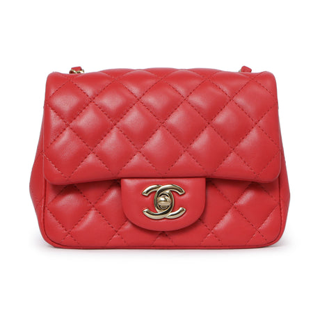 Chanel Red Quilted Lambskin Mini Square Flap