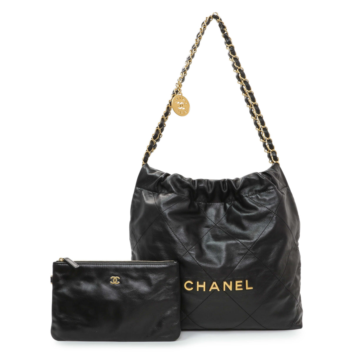 Chanel Black Shiny Calfskin Quilted Small Chanel 22