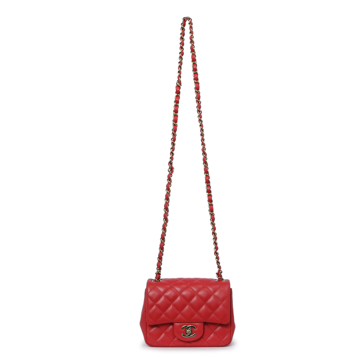 Chanel Red Quilted Lambskin Mini Square Flap