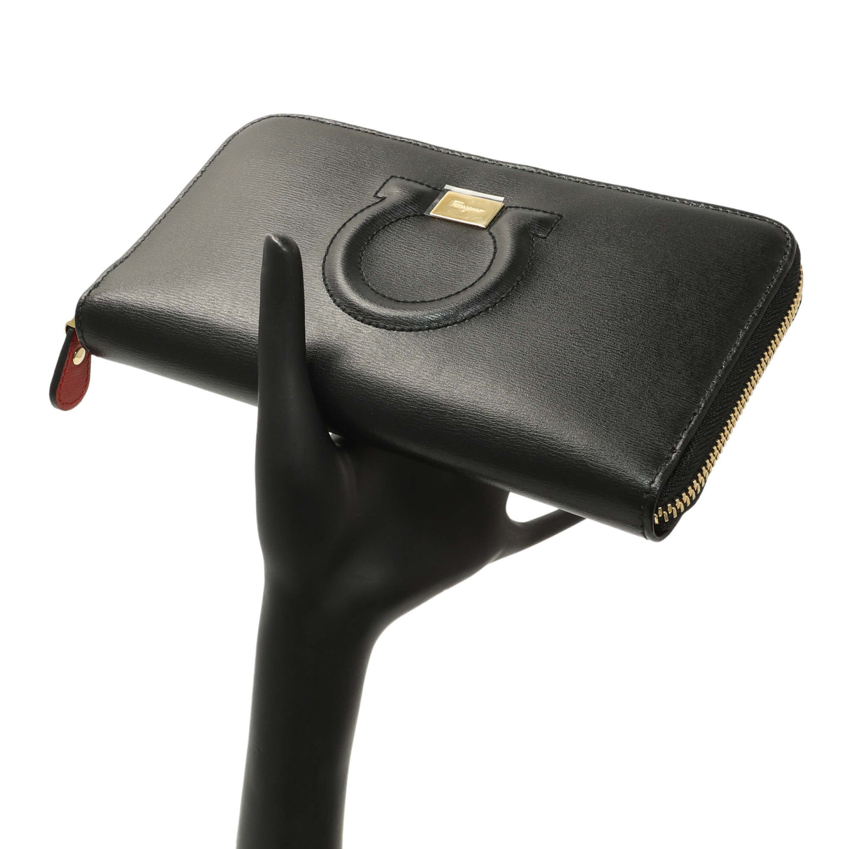 Salvatore Ferragamo Black Calfskin Gancini Zip Around Wallet Accessories Salvatore Ferragamo