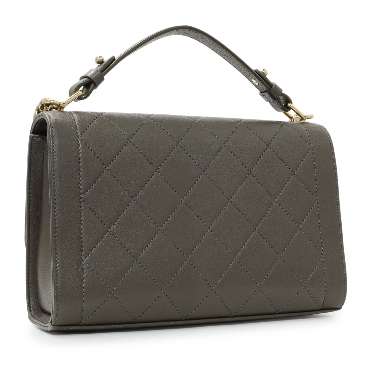 Chanel Khaki Grained Calfskin Quilted Medium Label Click Flap