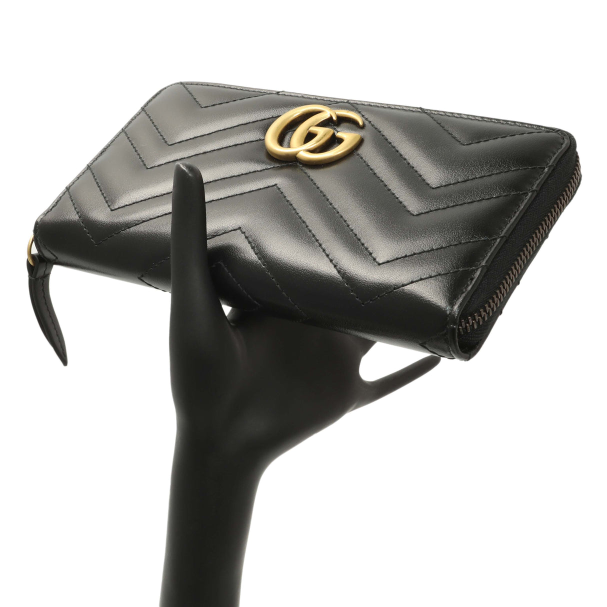 Gucci Black Calfskin Matelasse GG Marmont Zip Around Wallet Accessories Gucci