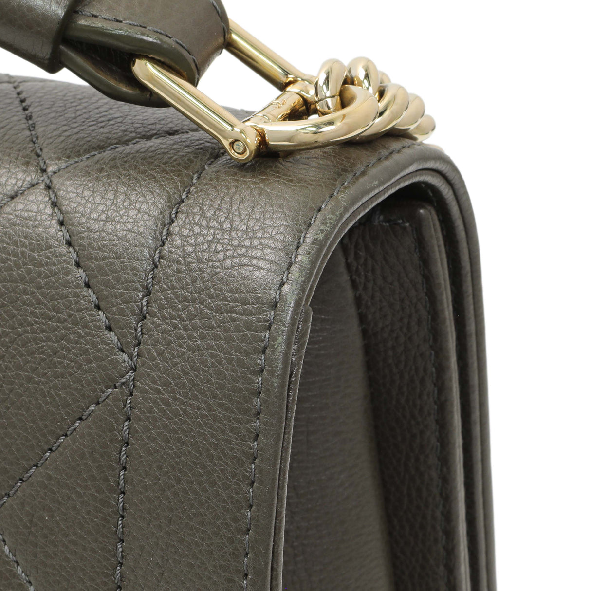 Chanel Khaki Grained Calfskin Quilted Medium Label Click Flap