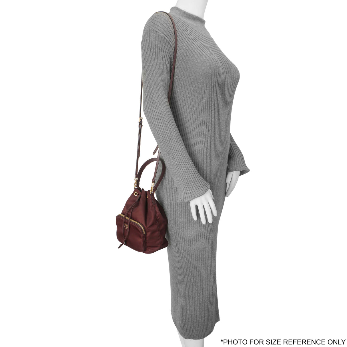 Prada Burgundy Re-Nylon Saffiano Duet Bucket Crossbody Bag Handbags Prada